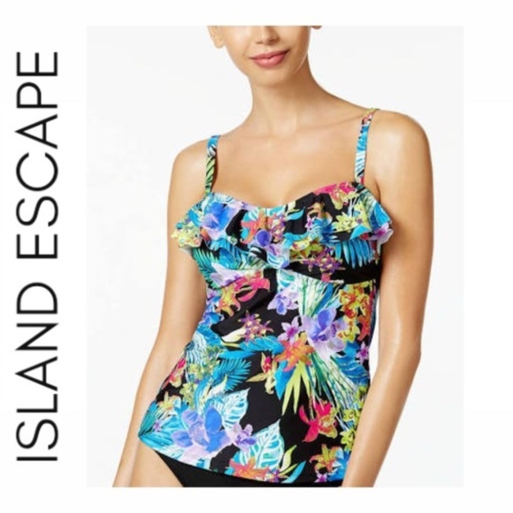 Island Escape Women’s Tankini Piece - Black with Tropical Floral New, size 6